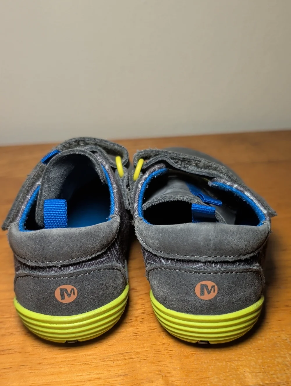 Merrell Kids Gray Sneakers with Blue and Yellow Accents